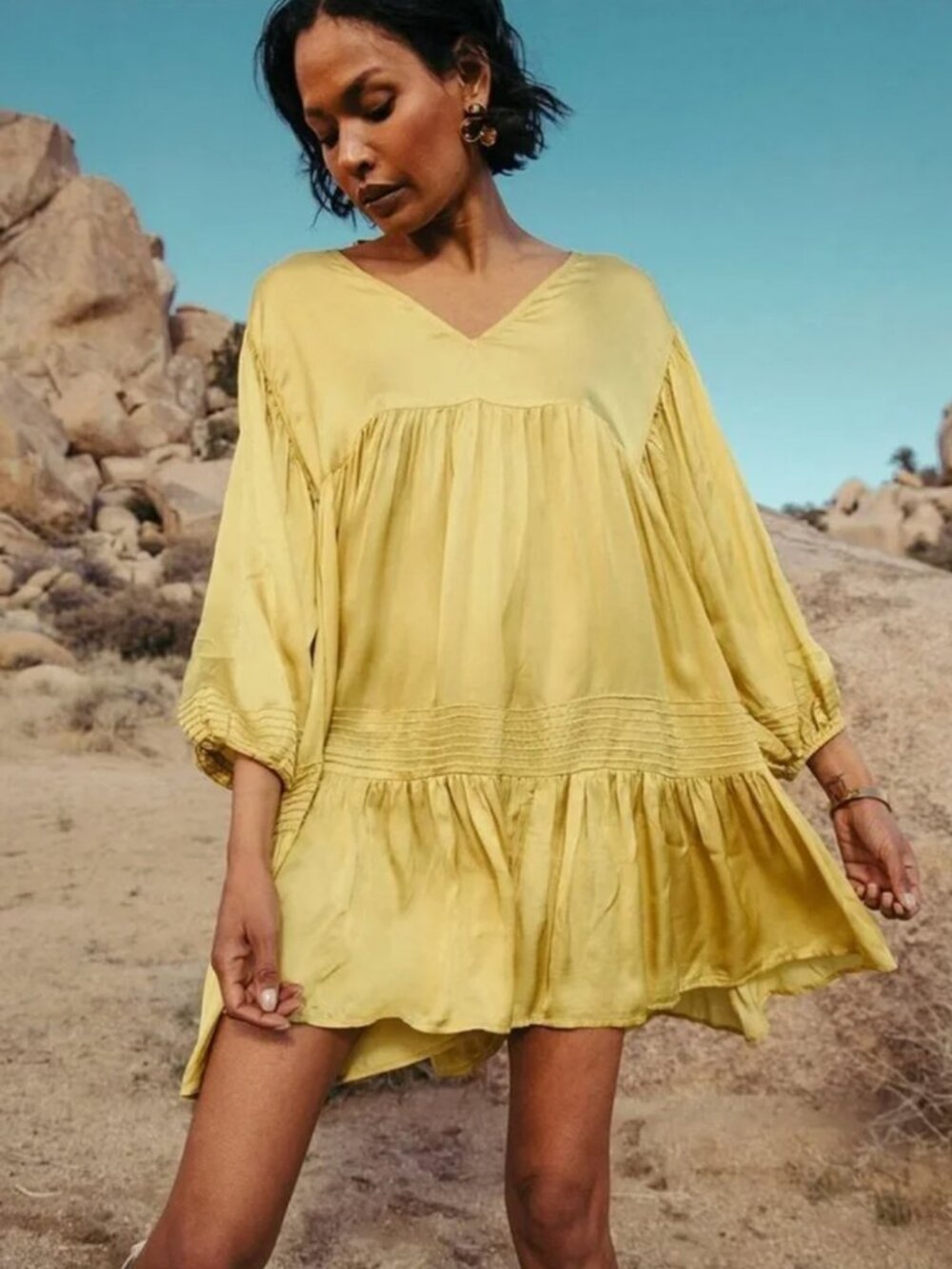 Cleobella | Adelyn Mini Dress in Chartreuse